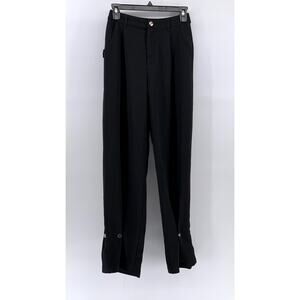 FUZZYKON Women's Black Pleated Straight-Leg Pants SZ S